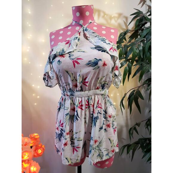 Hollister Womens XS Tropical Floral Lightweight Ruffled Off Shoulder Romper - Picture 1 of 8
